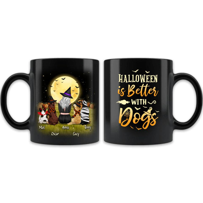 Custom Personalized Halloween Coffee Mug - Gift Idea For Dog Owner with up to 4 Dogs - Halloween Is Better With Dogs