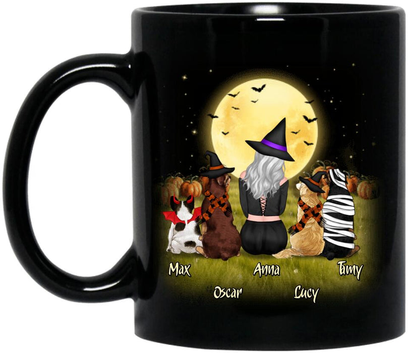 Custom Personalized Halloween Coffee Mug - Gift Idea For Dog Owner with up to 4 Dogs - Halloween Is Better With Dogs