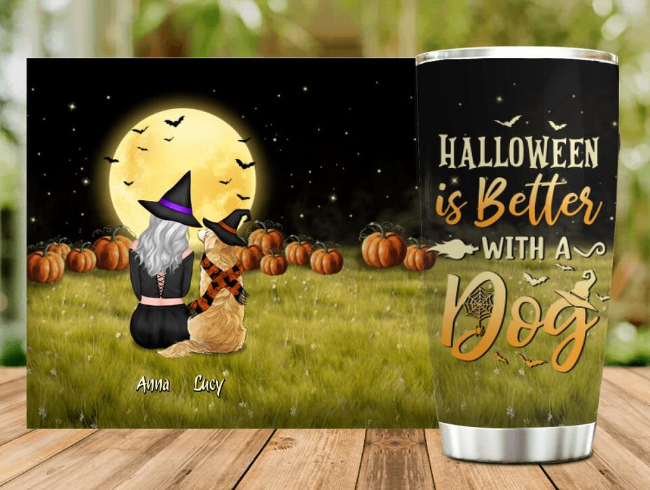 Custom Personalized Halloween Tumbler - Gift Idea For Dog Owner with up to 4 Dogs - Halloween Is Better With Dogs