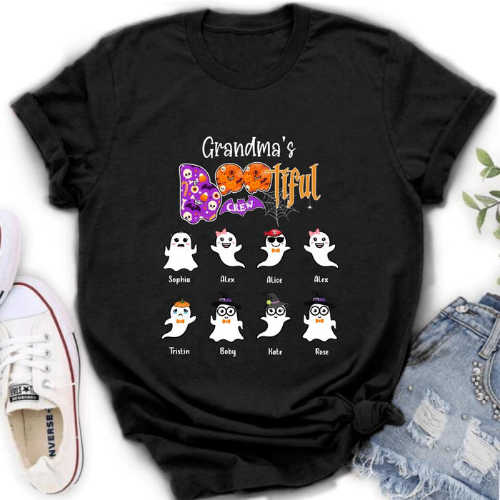 Custom Personalized Grandma T-shirt - Gift For Grandmother With Upto 8 Kids - Grandma's Bootiful Crew