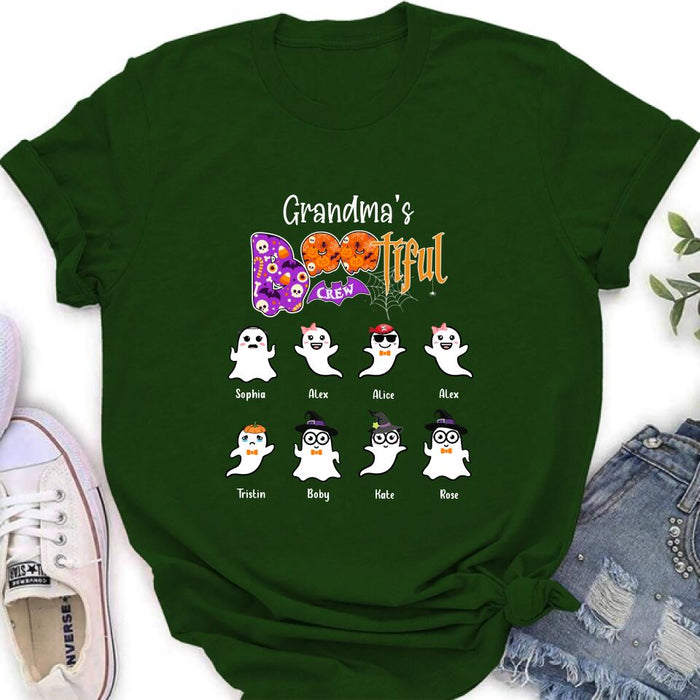 Custom Personalized Grandma T-shirt - Gift For Grandmother With Upto 8 Kids - Grandma's Bootiful Crew