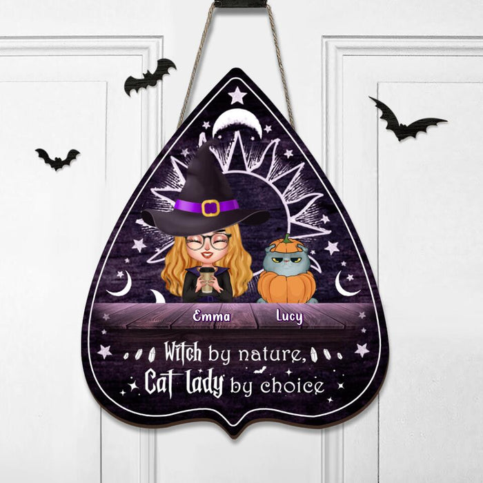 Custom Personalized Pet Witch Wooden Sign - Upto 6 Dogs/ Cats - Gift Idea For Halloween/Dog Lover/ Cat Lover - Witch By Nature Cat Lady By Choice