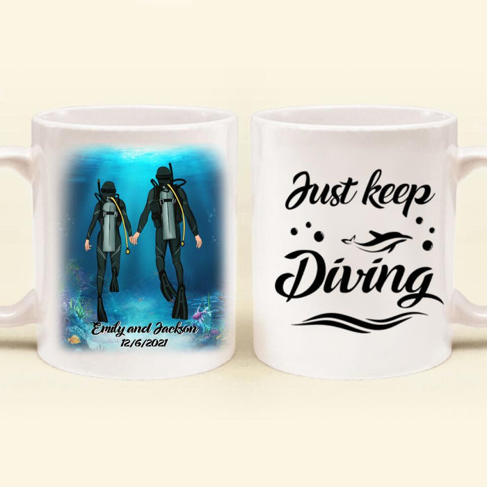 Custom Personalized Couple Diving Coffee Mug - Best Gift For Couple - Just Keep Diving