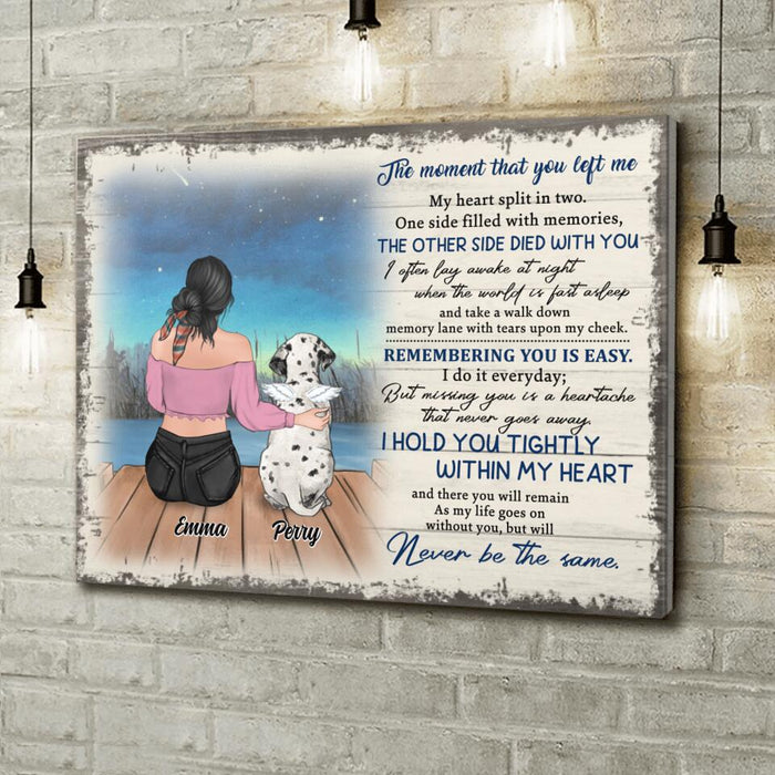 Custom Personalized Memorial Pet Canvas - Adult/ Couple With Upto 4 Pets - Gift Idea For Dog/ Cat Lover - The Moment That You Left Me