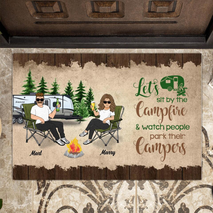 Custom Personalized Old Couple Camping Doormat - Retired 2021/2022 Gift Idea For Camping Lover - Let's Sit By The Campfire And Watch People Park Their Campers