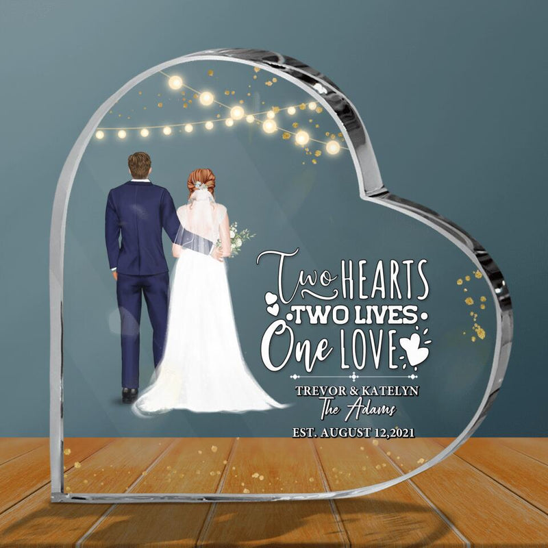 Personalized Couple Wedding Acrylic Plaque - Wedding Anniversary Gift Idea For Couple - Two Hearts, Two Lives, One Love