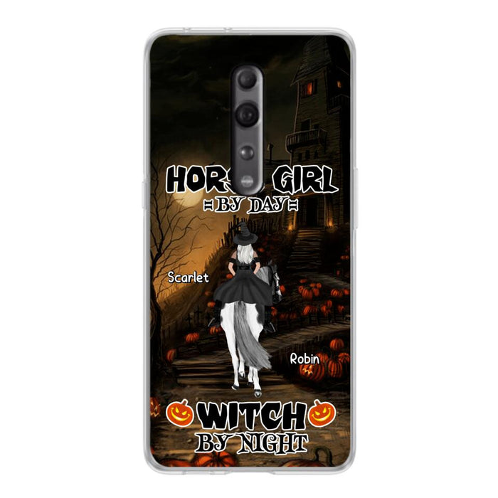 Custom Personalized Witch Riding Horse Phone Case - Halloween Gift For Horse Lovers/ Friends/ Besties - Upto 4 Girls - Horse Girl By Day Witch By Night - Case For Xiaomi, Oppo And Huawei