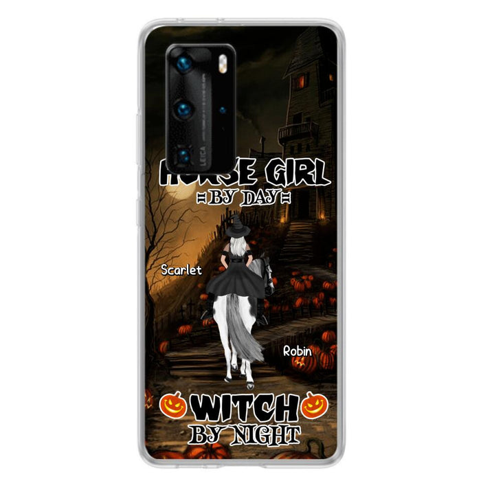 Custom Personalized Witch Riding Horse Phone Case - Halloween Gift For Horse Lovers/ Friends/ Besties - Upto 4 Girls - Horse Girl By Day Witch By Night - Case For Xiaomi, Oppo And Huawei