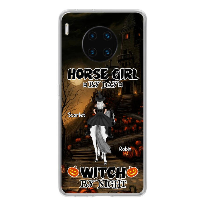 Custom Personalized Witch Riding Horse Phone Case - Halloween Gift For Horse Lovers/ Friends/ Besties - Upto 4 Girls - Horse Girl By Day Witch By Night - Case For Xiaomi, Oppo And Huawei