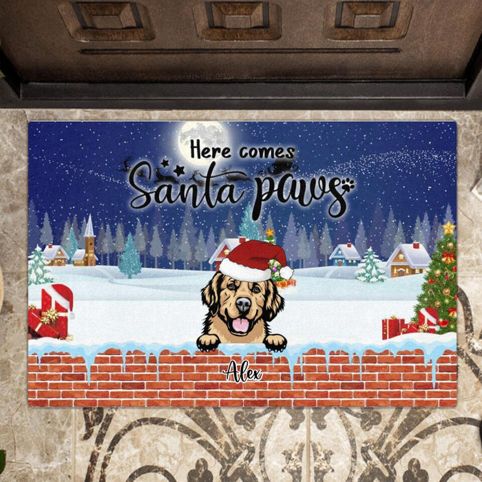 Custom Personalized Dog In Chimney Doormat - Upto 6 Dogs - Christmas Gift For Dog Lover - Here Comes Santa Paws - K6SJV1