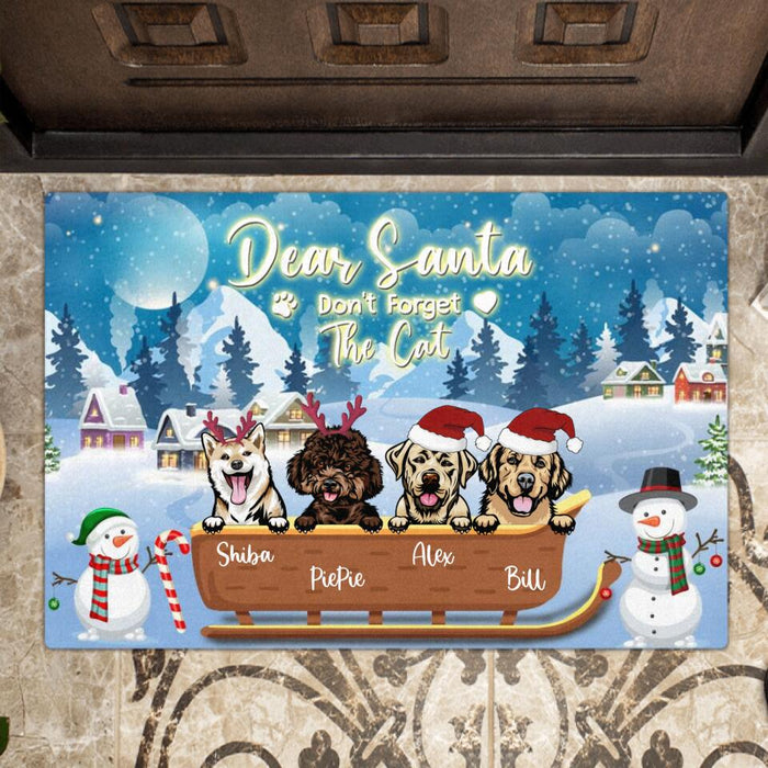 Custom Personalized Leave Presents Doormat - Upto 4 Dogs - Christmas Gift For Dog Lover - Dear Santa Don't Forget The Cat