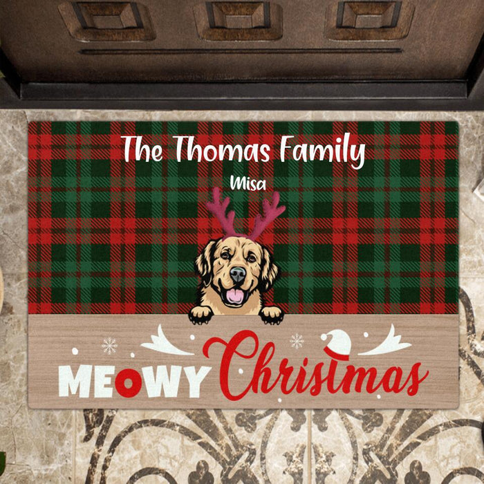 Custom Personalized Dog Cat Merry Christmas Doormat - Upto 5 Pets - Best Gift For Dog/ Cat Lover - Meowy Christmas