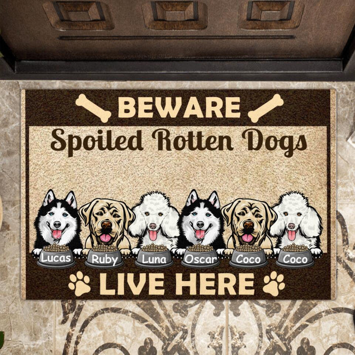 Custom Personalized Spoiled Pets Doormat - Upto 6 Pets - Gift Idea For Dog/Cat Lover - Beware Spoiled Rotten Dogs Live Here