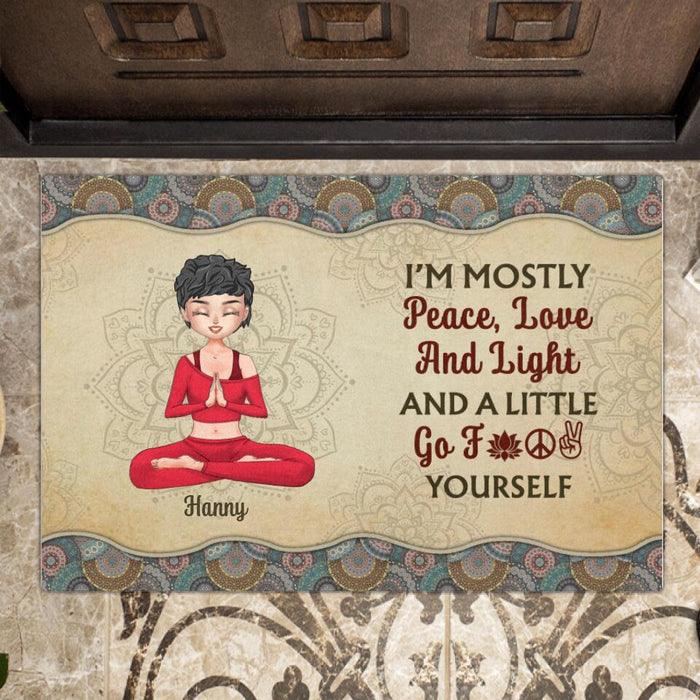 Custom Personalized Yoga Girl Doormat - Gift Idea For Yoga Lover - I'm Mostly Peace