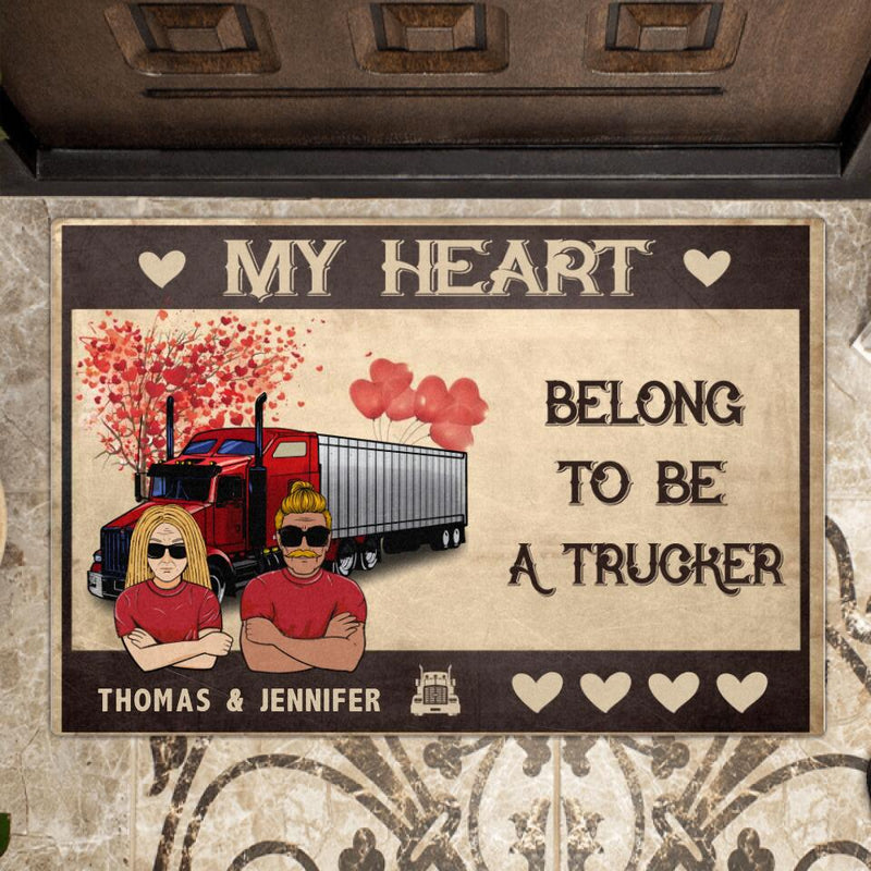 Custom Personalized Trucker Doormat - Gift Idea For Trucker/Couple - My Heart Belong To Be A Trucker