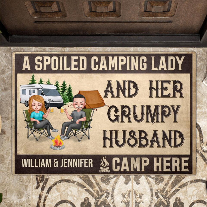 Custom Personalized Camping Couple Doormat - Best Gift For Camping Lover/Couple - A Spoiled
Camping Lady And Her Grumpy Husband Camp Here