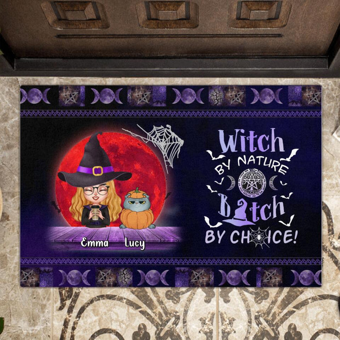 Custom Personalized Witch Doormat - Upto 6 Cats/Dogs - Halloween Gift Idea For Cat/Dog Lovers - Witch By Nature Bitch By Choice