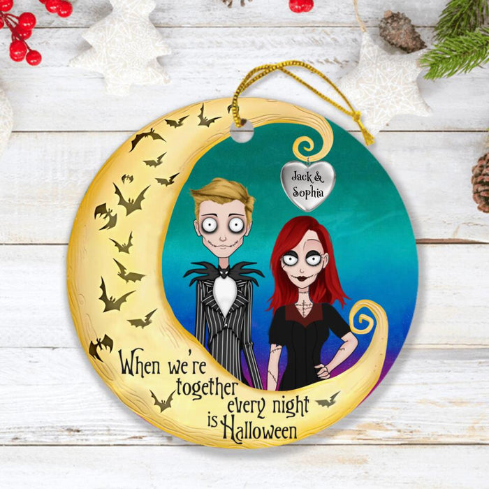 Custom Personalized Halloween Couple With Moon Circle Ornament - Gift Idea For Halloween/Couple - When We're Together Every Night Is Halloween