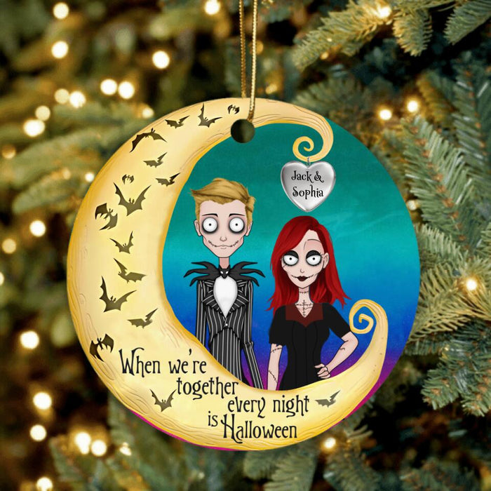 Custom Personalized Halloween Couple With Moon Circle Ornament - Gift Idea For Halloween/Couple - When We're Together Every Night Is Halloween