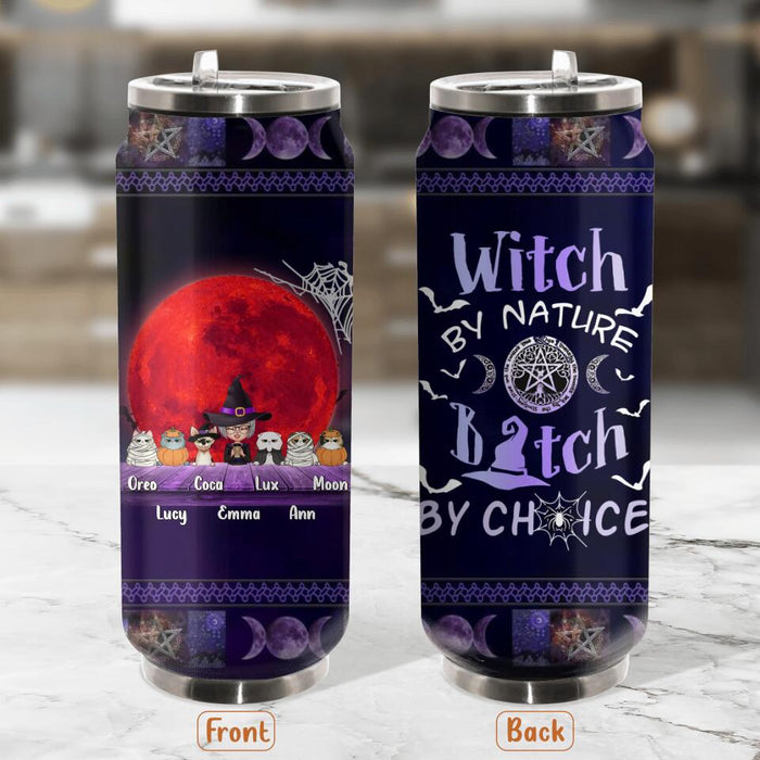 Custom Personalized Witch Soda Can Tumbler - Upto 6 Cats/Dogs - Halloween Gift Idea For Cat/Dog Lovers - Witch By Nature Bitch By Choice