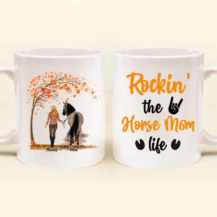 Custom Personalized Horse Mom In Autumn Mug - Girl With Upto 2 Horses - Best Gift For Horse Lover - Rocking The Horse Mom Life