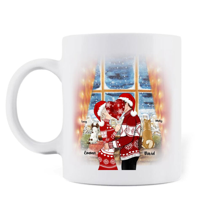 Custom Personalized Kissing Couple Xmas Mug - Couple With Upto 2 Pets - Best Gift For Christmas - Sometimes I Wonder How I Got To Be So Damn Lucky - EWFNOK