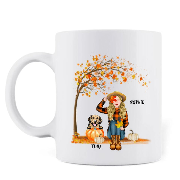 Custom Personalized Fall Dog Mom Mug - Upto 4 Pets - Best Gift For Dog Lovers - Just A Girl Who Loves Fall - MTJKZW