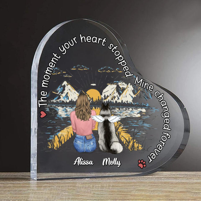 Custom Personalized Memorial Dog Heart-Shaped Acrylic Plaque - Up To 5 Dogs - Gift Idea For Dog Lovers - The Moment Your Heart Stopped Mine Changed Forever