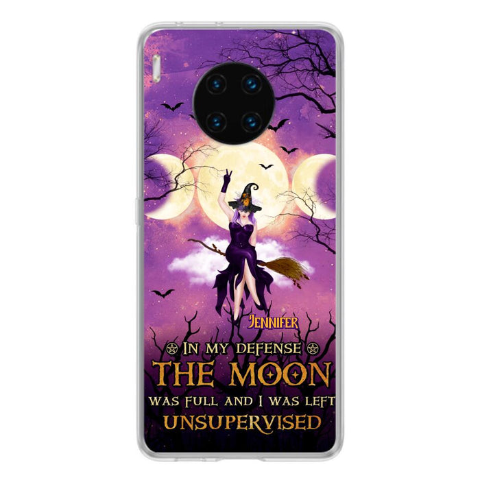 Custom Personalized Witch Riding Broom Phone Case - Halloween Gift Idea For Friends - In My Defense The Moon Was Full And I Was Left Unsupervised - Case For Xiaomi, Oppo And Huawei