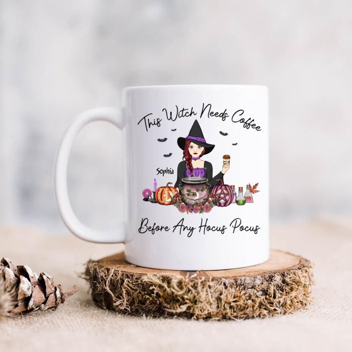 Personalized Coffee Mug Gift Idea For Halloween - This Witch Needs Coffee Before Any Hocus Pocus