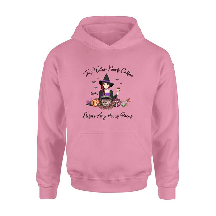 Personalized Shirt/ Hoodie - Gift Idea For Halloween - This Witch Needs Coffee Before Any Hocus Pocus