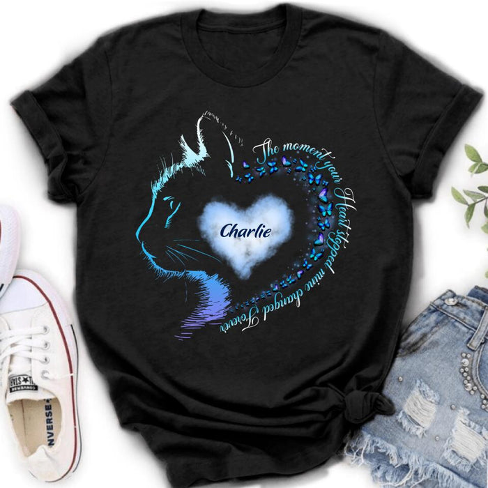 Custom Personalized Memorial Cat Shirt/ Hoodie - Memorial Gift For Cat Lover - The Moment Your Heart Stopped Mine Changed Forever