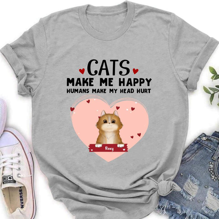 Custom Personalized Cat Shirt/ Pullover Hoodie - Upto 9 Cats - Gift Idea For Cat Lover - Cats Make Me Happy Humans Make My Head Hurt