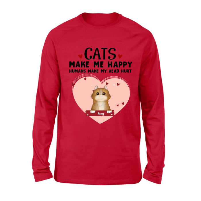 Custom Personalized Cat Shirt/ Pullover Hoodie - Upto 9 Cats - Gift Idea For Cat Lover - Cats Make Me Happy Humans Make My Head Hurt