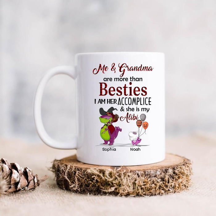 Custom Personalized Grandma & Grandkid Dinosaur Coffee Mug - Halloween Gift For Grandma, Grandkids - Me & Grandma Are More Than Besties