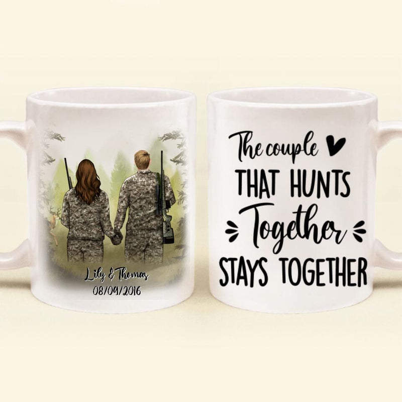 Personalized Hunting Coffee Mug - Hunting Couple Holding Hands Coffee Mug - The couple that hunts together stays together