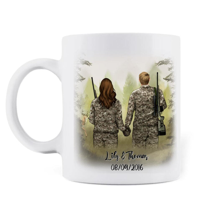 Custom Personalized Hunting Coffee Mug - Hunting Couple Holding Hands Coffee Mug - The couple that hunts together stays together