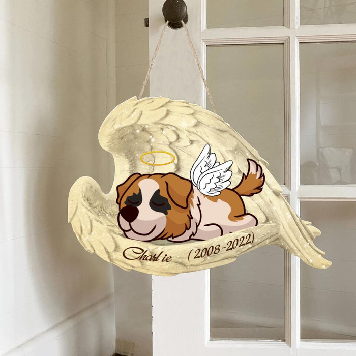 Custom Personalized Angel Dog Wooden Sign - Memorial Gift Idea For Dog Owner