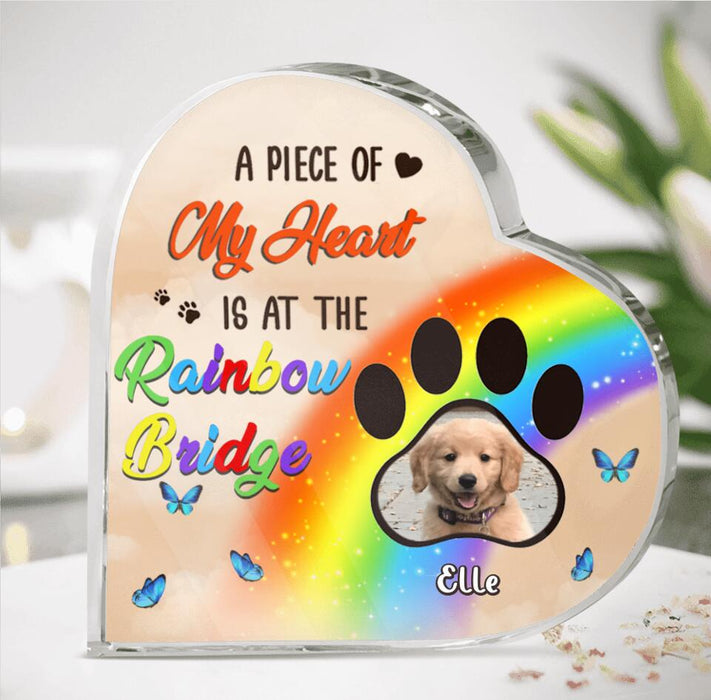 Custom Personalized Memorial Photo Crystal Heart -  Upto 3 Photos - Memorial Gift Idea For Christmas/Loss Of Dogs - A Piece Of My Heart Is At The Rainbow Bridge