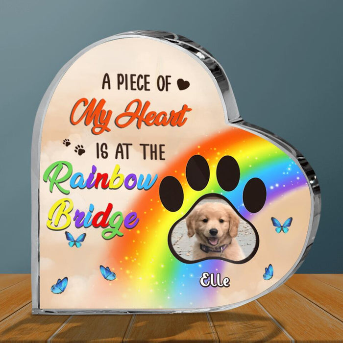 Custom Personalized Memorial Photo Crystal Heart -  Upto 3 Photos - Memorial Gift Idea For Christmas/Loss Of Dogs - A Piece Of My Heart Is At The Rainbow Bridge