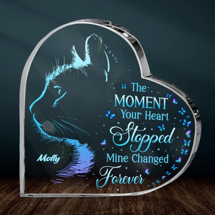 Custom Personalized Memorial Cat Crystal Heart -  Memorial Gift Idea For Loss Of Cat - The Moment Your Heart Stopped Mine Changed Forever