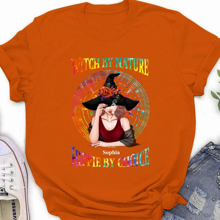 Custom Personalized Witch T-shirt/ Long Sleeve/ Sweatshirt - Halloween Gift Idea - Witch By Nature, Hippie By Choice