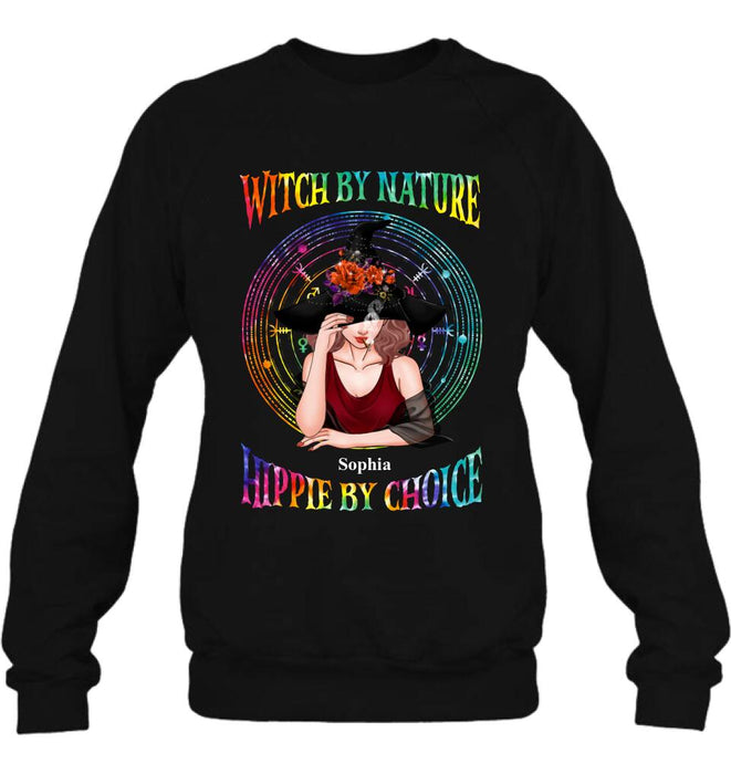 Custom Personalized Witch T-shirt/ Long Sleeve/ Sweatshirt - Halloween Gift Idea - Witch By Nature, Hippie By Choice