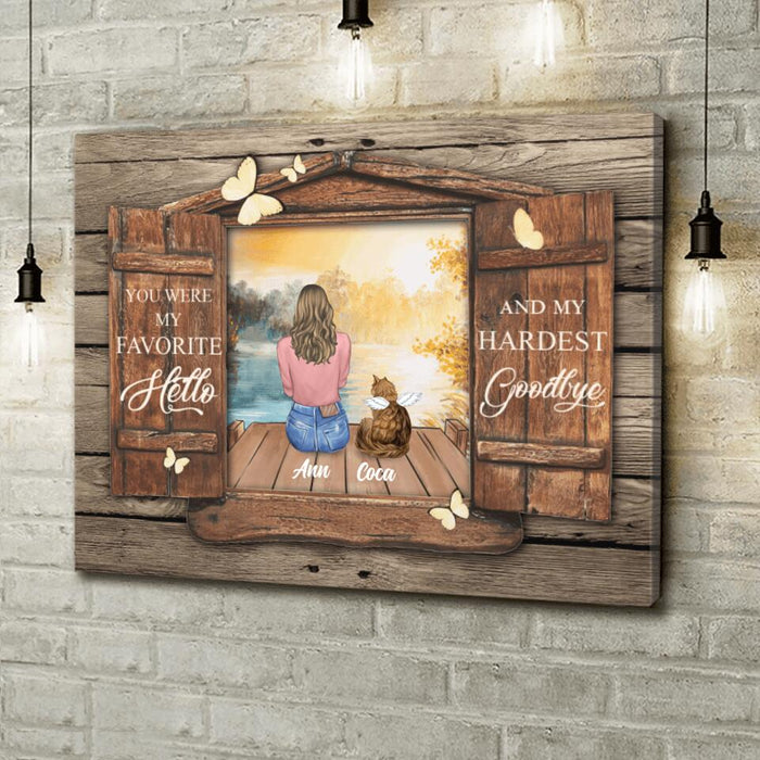 Custom Personalized Memorial Pet Canvas - Memorial Gift For Dog/Cat Lover - Man/ Woman/ Couple With Upto 4 Pets - You Were My Favorite Hello And My Hardest Goodbye