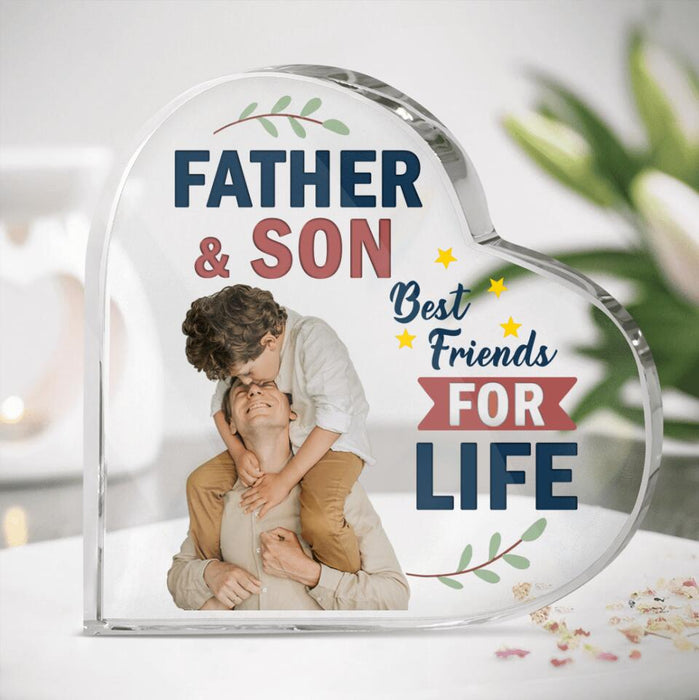 Custom Personalized Father And Son Photo Crystal Heart - Gift Idea For Father's Day - Father & Son Best Friends For Life