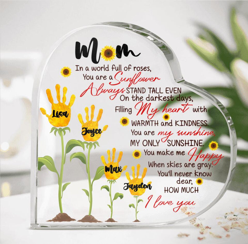 Personalized Mom Crystal Heart - Up to 4 Kids - Gift Idea For Mother's Day - You Are A Sunflower
