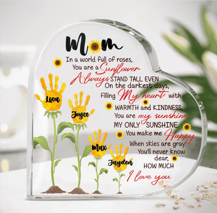 Custom Personalized Mom Crystal Heart - Upto 4 Kids - Gift Idea For Mother's Day - You Are A Sunflower