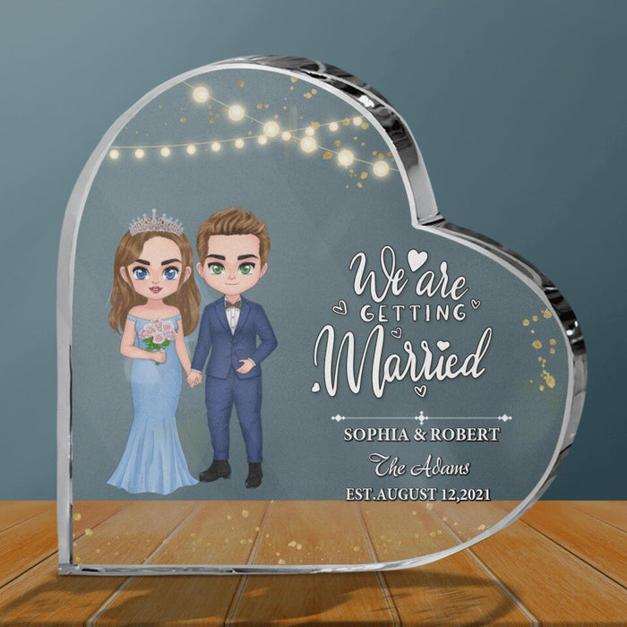 Custom Personalized Chibi Couple Wedding Crystal Heart - Gift Idea For Wedding/ Anniversary Gift - We Are Getting Married