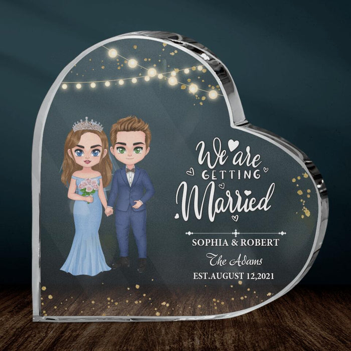 Custom Personalized Chibi Couple Wedding Crystal Heart - Gift Idea For Wedding/ Anniversary Gift - We Are Getting Married