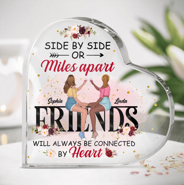 Custom Personalized Besties Crystal Heart - Gifts Idea For Best Friends - Side By Side Or Miles Apart, Friends Will Always Be Connected By Heart